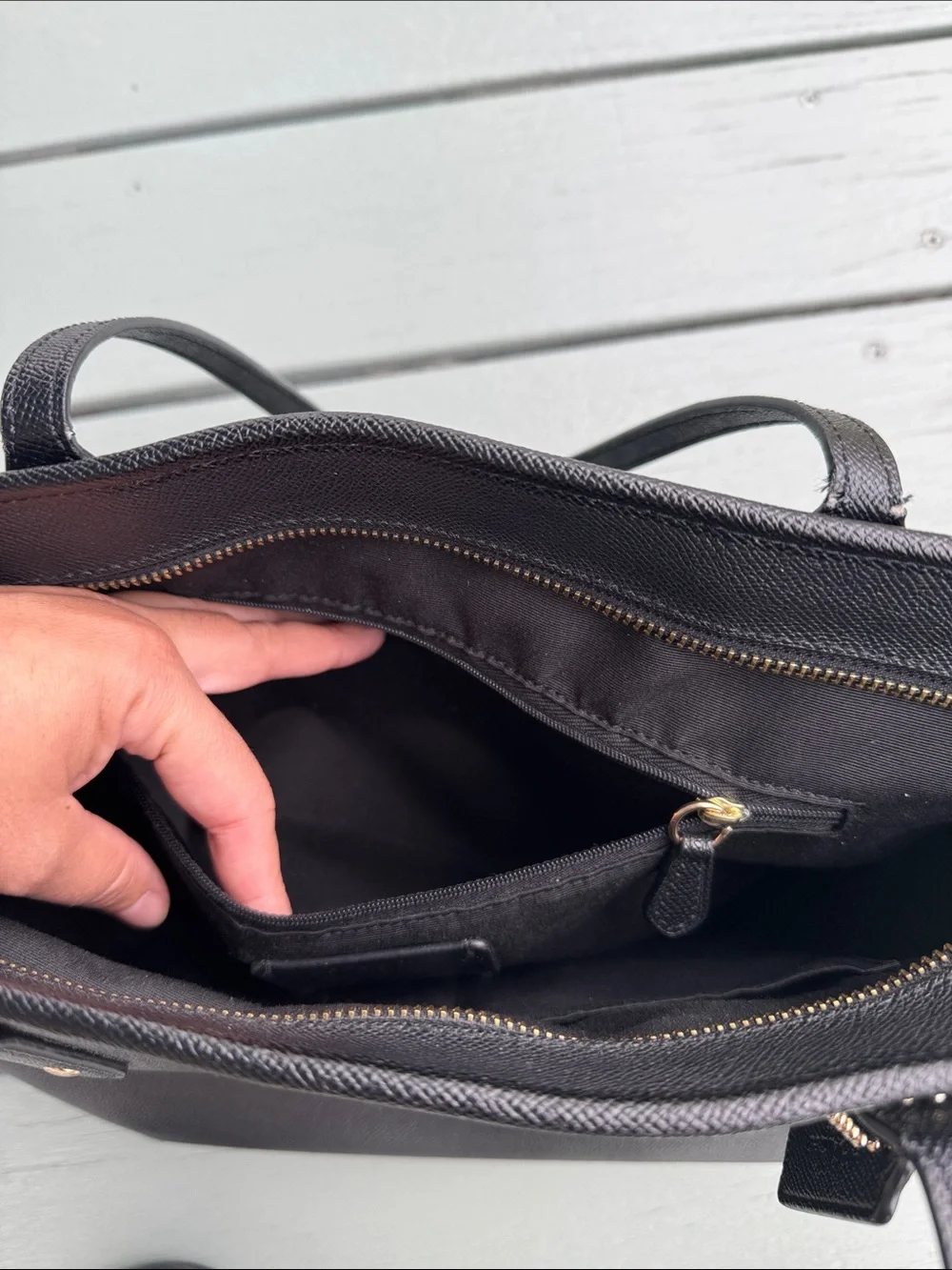 Coach Black Crossgrain Leather City Zip Tote
